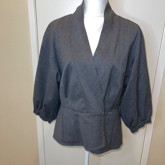 Trina Turk Womens Jacket Gray Size 10 Wool Spandex Blend Peplum Pockets Hook Eye - Picture 9 of 11